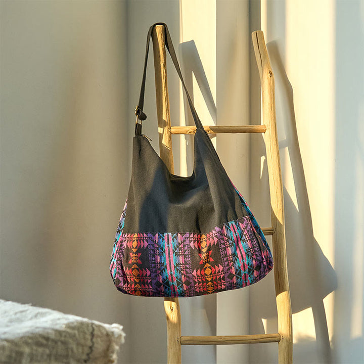 Buddha Stones Black Red Pink Geometry Pattern Cotton Crossbody Bag Shoulder Bag - image 1