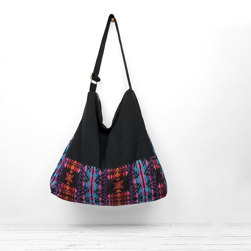 Buddha Stones Black Red Pink Geometry Pattern Cotton Crossbody Bag Shoulder Bag - Black Red Pink Geometry 43*12*43cm - image 0