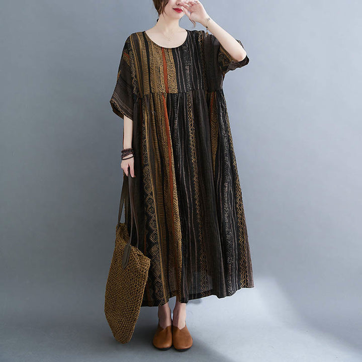 Buddha Stones Boho Geometry Short Sleeve Midi Dress With Pockets - image 19