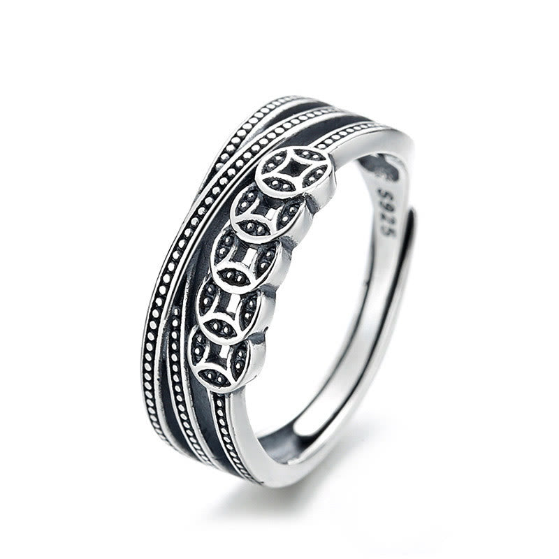 Buddha Stones 925 Sterling Silver Copper Coins Wealth Blessing Adjustable Ring - image 7