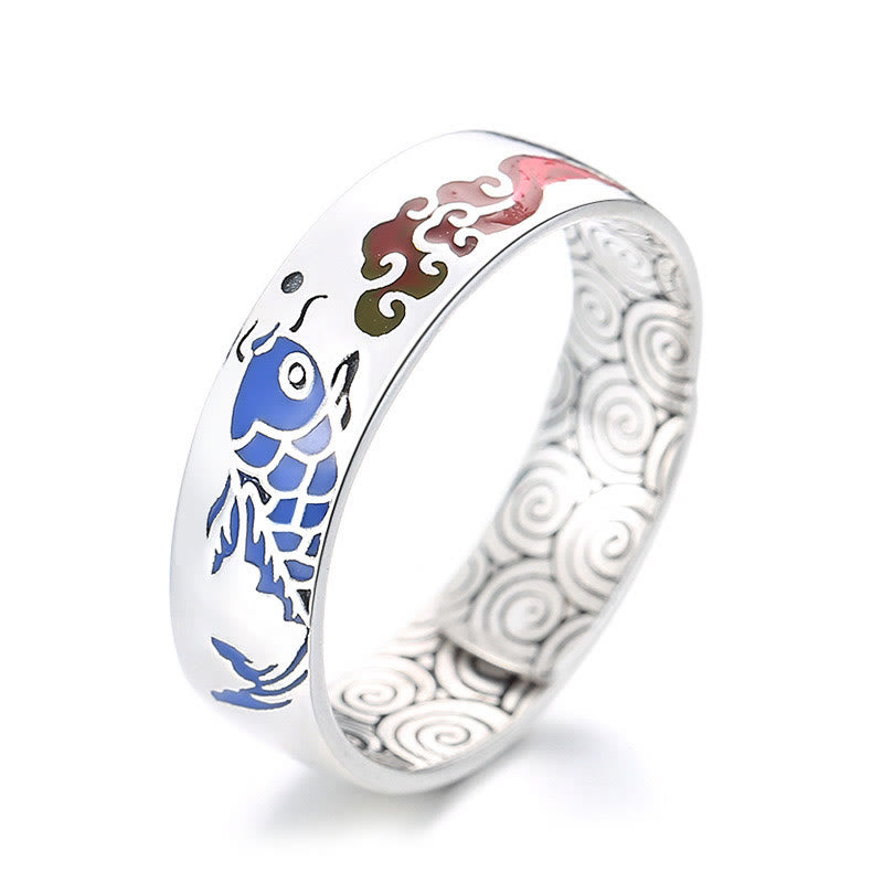 Buddha Stones 925 Sterling Silver Lucky Koi Fish Auspicious Clouds Wealth Ring - image 8