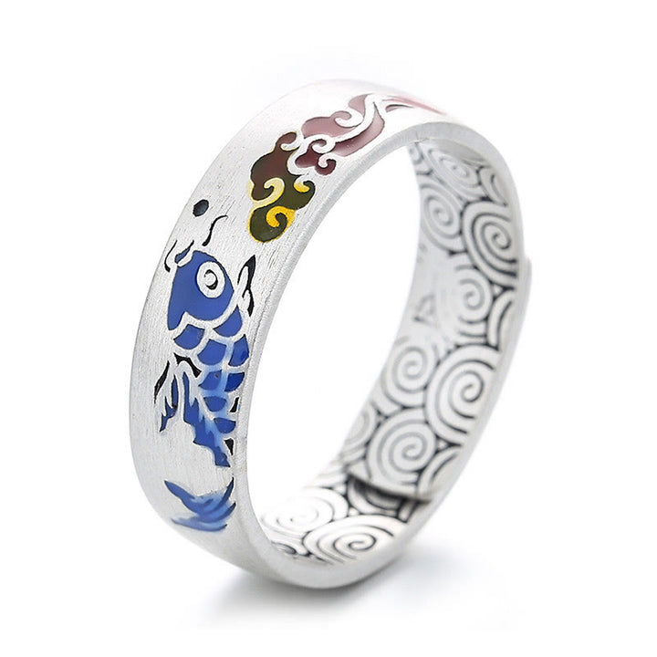 Buddha Stones 925 Sterling Silver Lucky Koi Fish Auspicious Clouds Wealth Ring - image 0