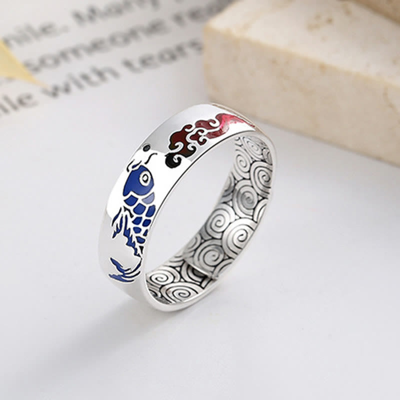 Buddha Stones 925 Sterling Silver Lucky Koi Fish Auspicious Clouds Wealth Ring - image 9