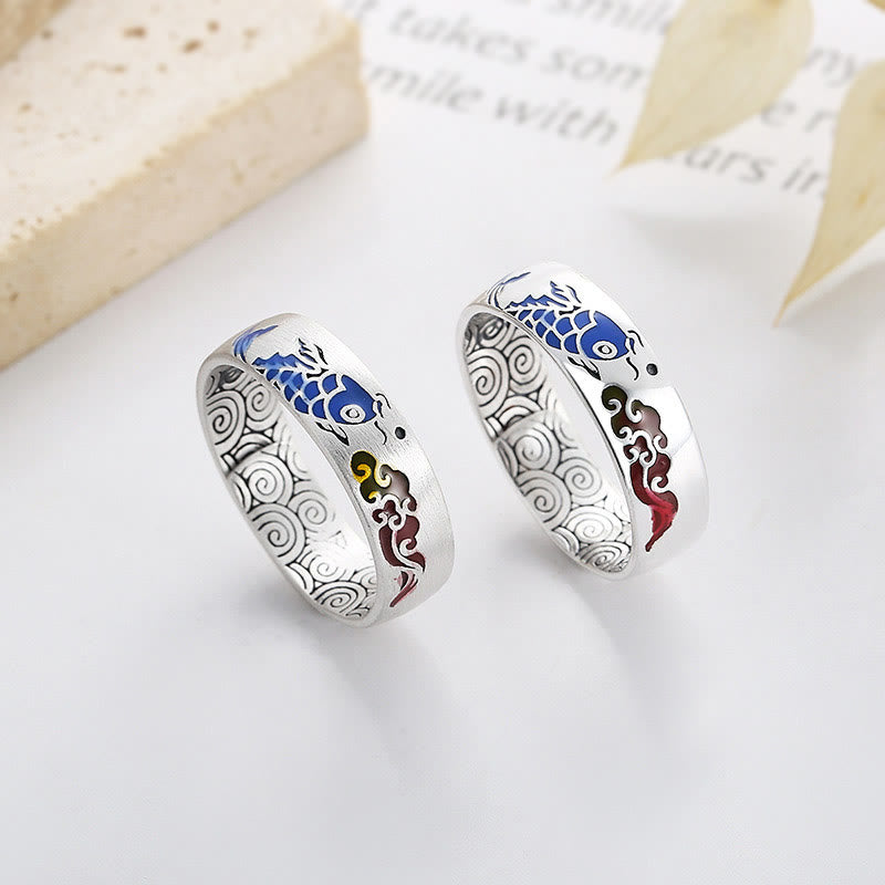 Buddha Stones 925 Sterling Silver Lucky Koi Fish Auspicious Clouds Wealth Ring - image 11