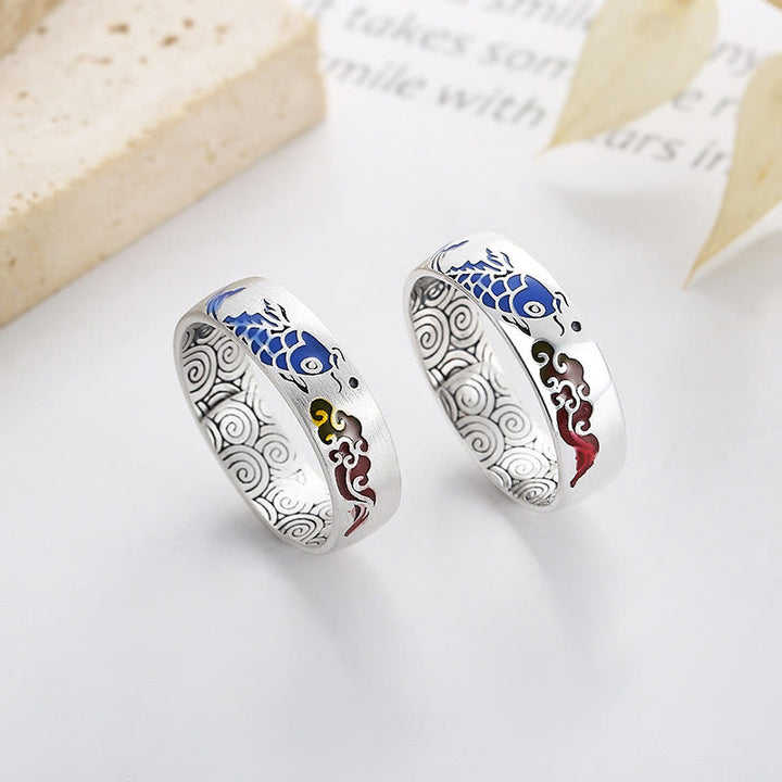 Buddha Stones 925 Sterling Silver Lucky Koi Fish Auspicious Clouds Wealth Ring - image 11