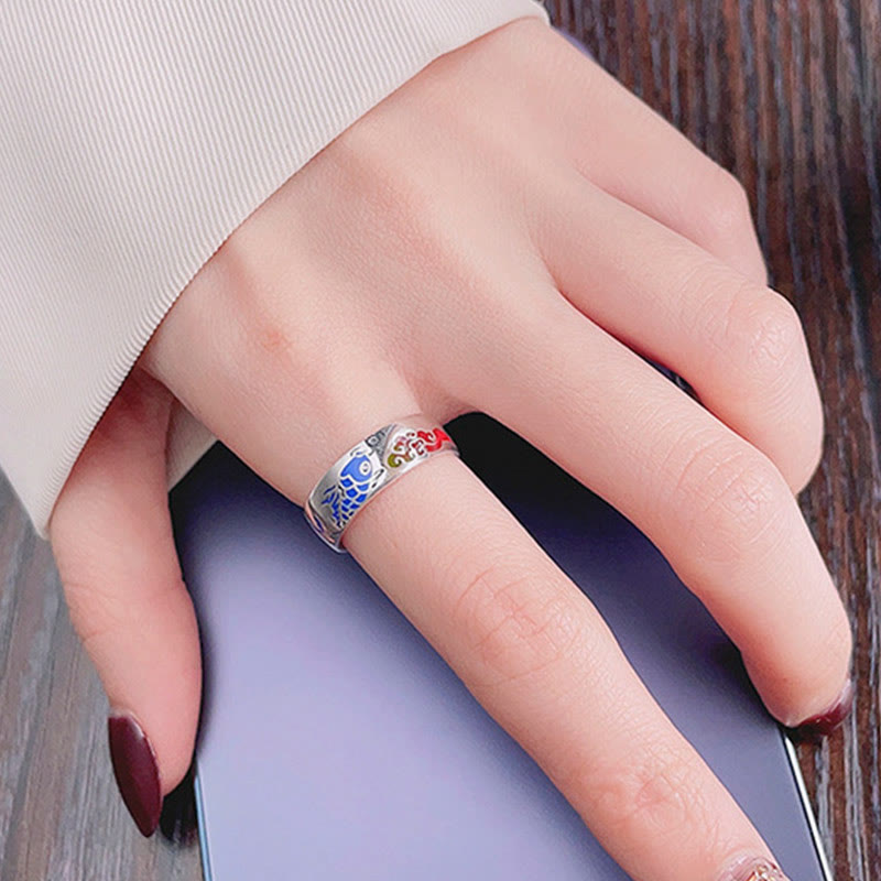 Buddha Stones 925 Sterling Silver Lucky Koi Fish Auspicious Clouds Wealth Ring - image 4
