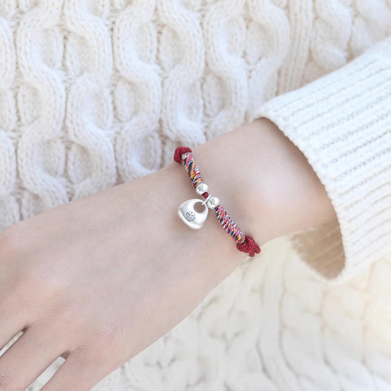 Buddha Stones Handmade 925 Sterling Silver Fu Character Safe And Well Luck Braided Bracelet - image 11
