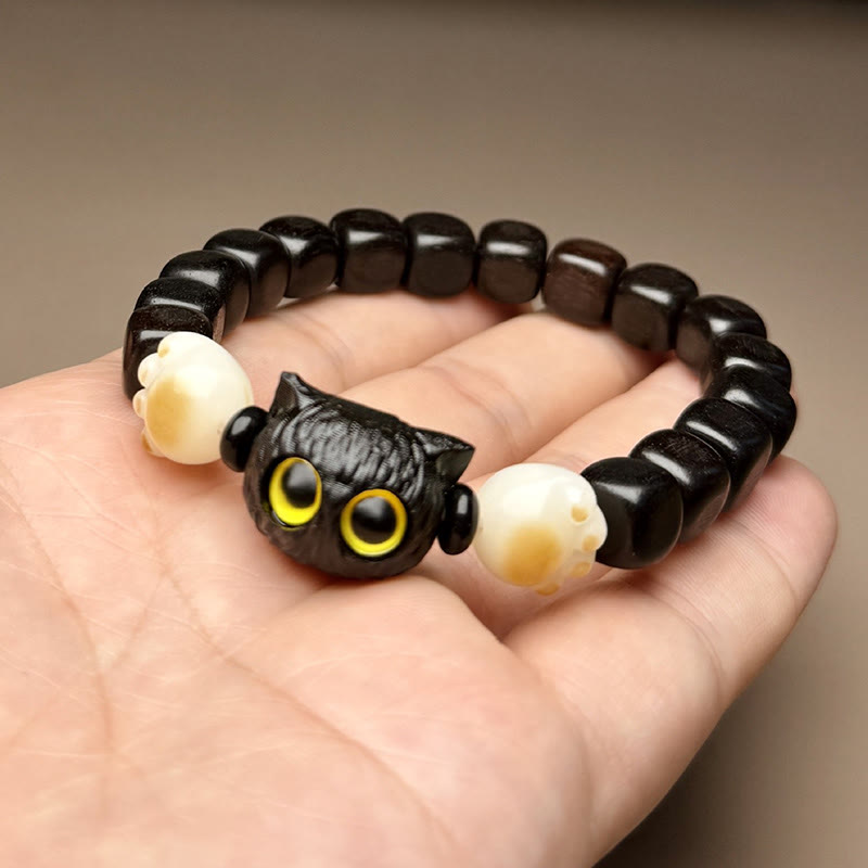Buddha Stones Ebony Wood Cute Cat Bodhi Seed Paw Claw Peace Bracelet - image 4