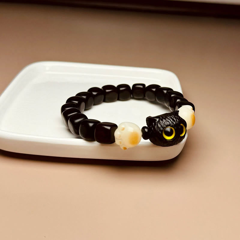 Buddha Stones Ebony Wood Cute Cat Bodhi Seed Paw Claw Peace Bracelet - image 8