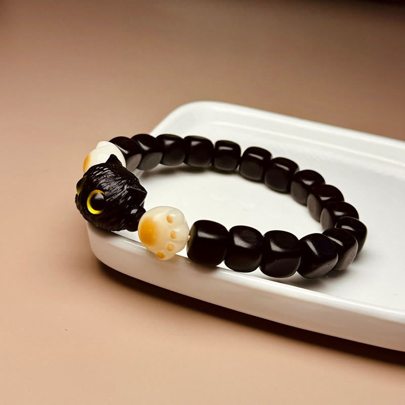 Buddha Stones Ebony Wood Cute Cat Bodhi Seed Paw Claw Peace Bracelet - image 2