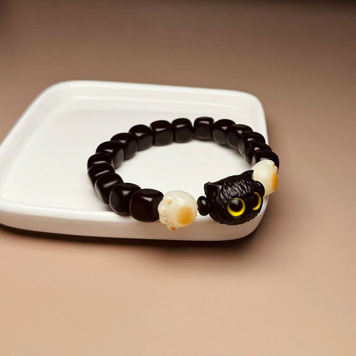 Buddha Stones Ebony Wood Cute Cat Bodhi Seed Paw Claw Peace Bracelet - image 7