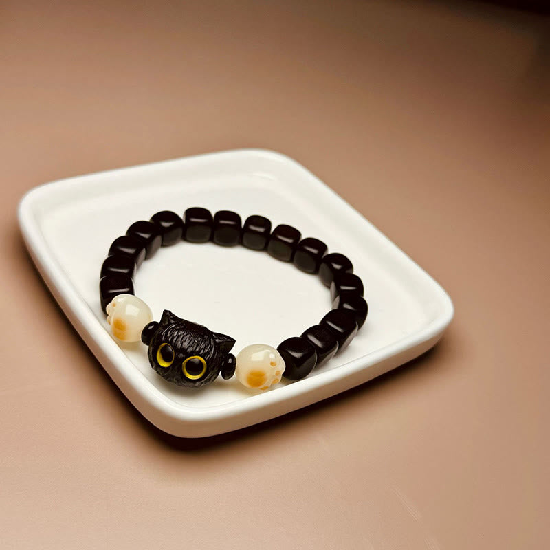 Buddha Stones Ebony Wood Cute Cat Bodhi Seed Paw Claw Peace Bracelet - image 6