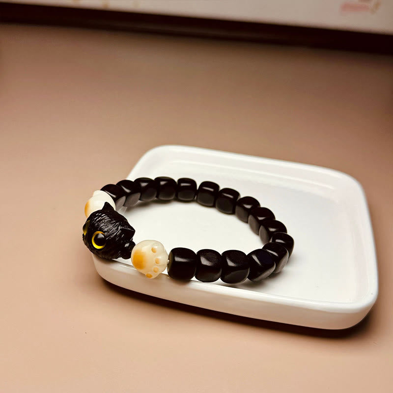 Buddha Stones Ebony Wood Cute Cat Bodhi Seed Paw Claw Peace Bracelet - image 9