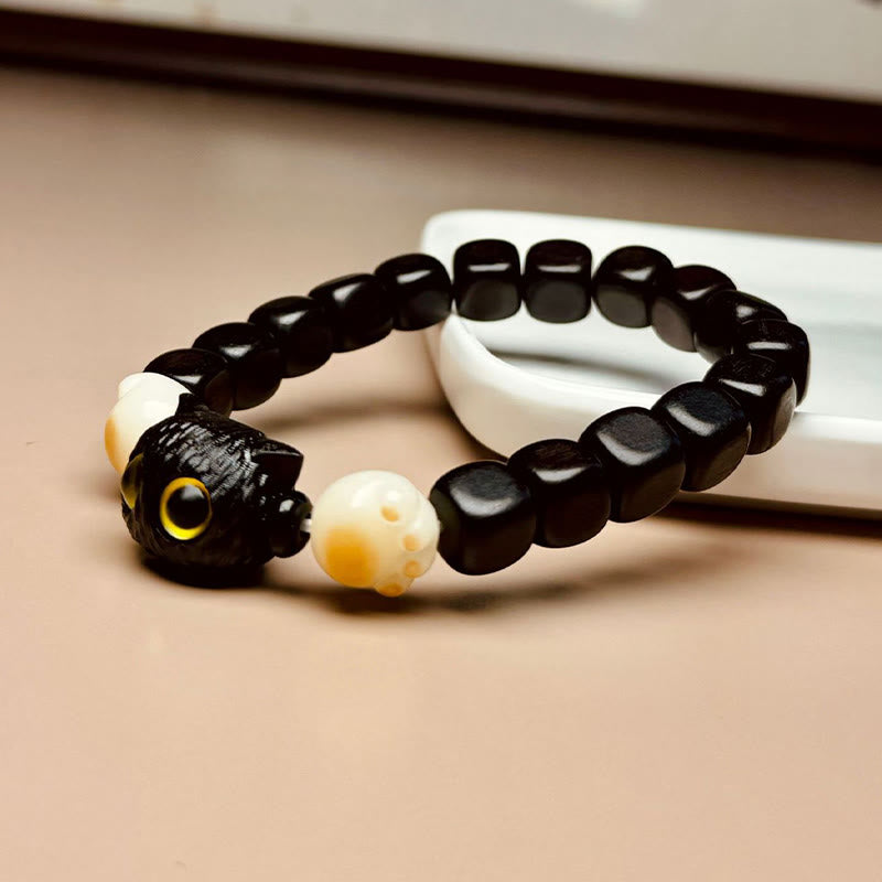 Buddha Stones Ebony Wood Cute Cat Bodhi Seed Paw Claw Peace Bracelet - image 3