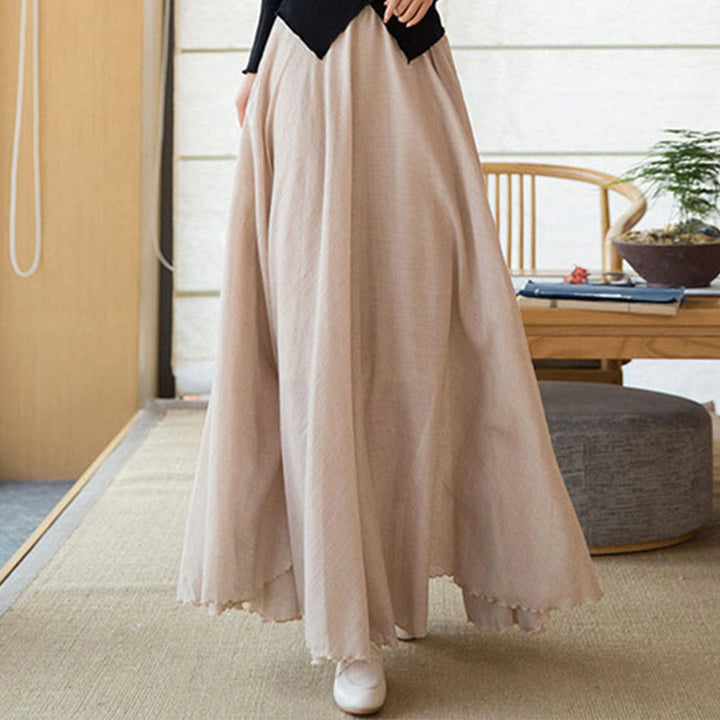 Buddha Stones Solid Color Elastic High Waist Linen Skirt - PapayaWhip - US6，UK/AU10，EU38 (M) - image 27