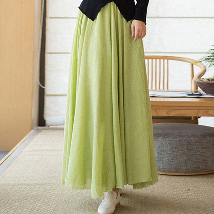Buddha Stones Solid Color Elastic High Waist Linen Skirt - PaleGreen - US6，UK/AU10，EU38 (M) - image 22