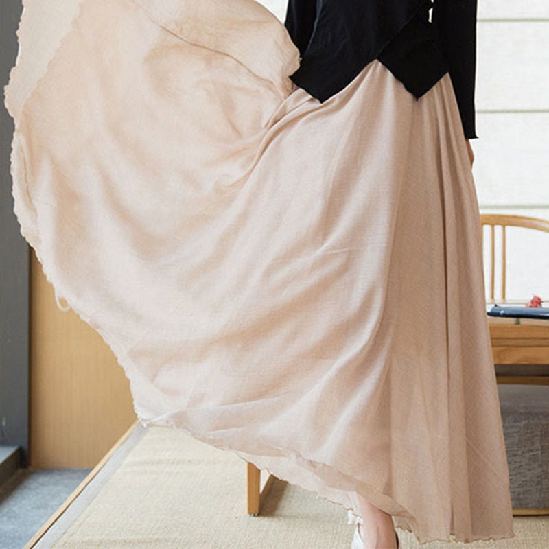 Buddha Stones Solid Color Elastic High Waist Linen Skirt - image 32