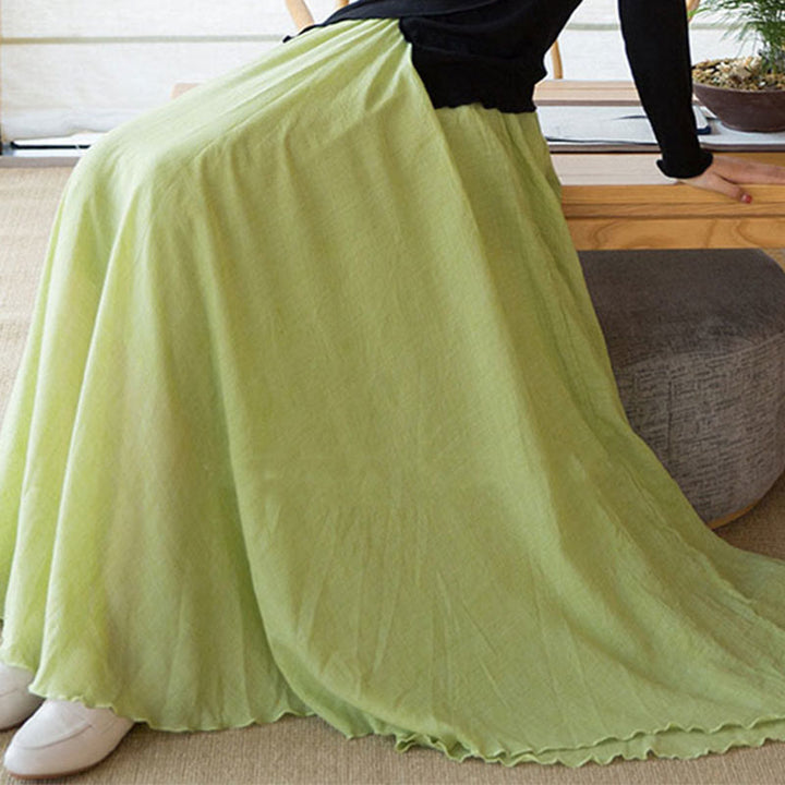 Buddha Stones Solid Color Elastic High Waist Linen Skirt - image 25