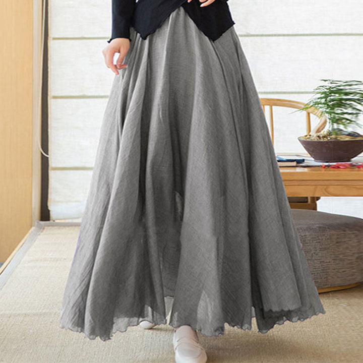 Buddha Stones Solid Color Elastic High Waist Linen Skirt - image 36
