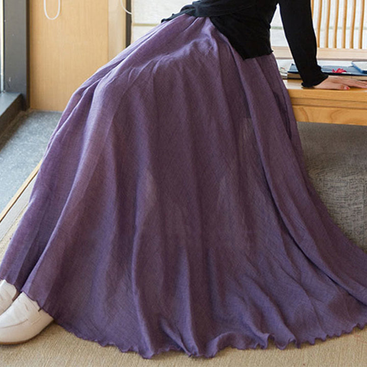 Buddha Stones Solid Color Elastic High Waist Linen Skirt - image 11