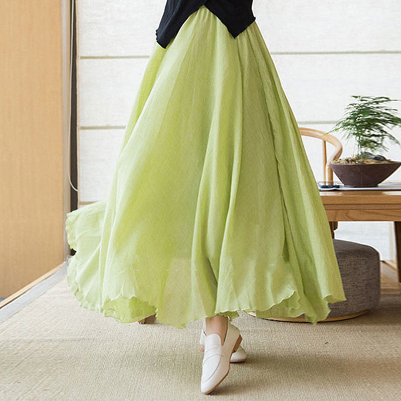 Buddha Stones Solid Color Elastic High Waist Linen Skirt - image 23
