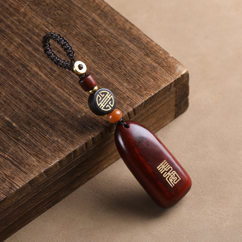 Buddha Stones Small Leaf Red Sandalwood Ebony Wood Peace Auspicious Copper Coin Protection Key Chain - Small Leaf Red Sandalwood - Regular - image 11