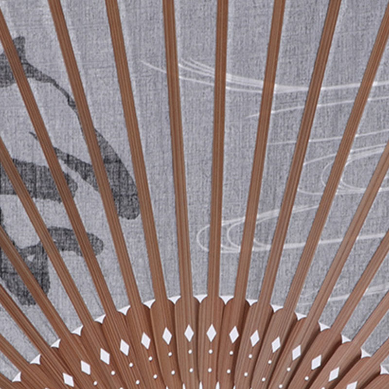 Buddha Stones Chinese Characters Golden Dragonfly Handheld Cotton Linen Bamboo Folding Fan 22cm - image 8