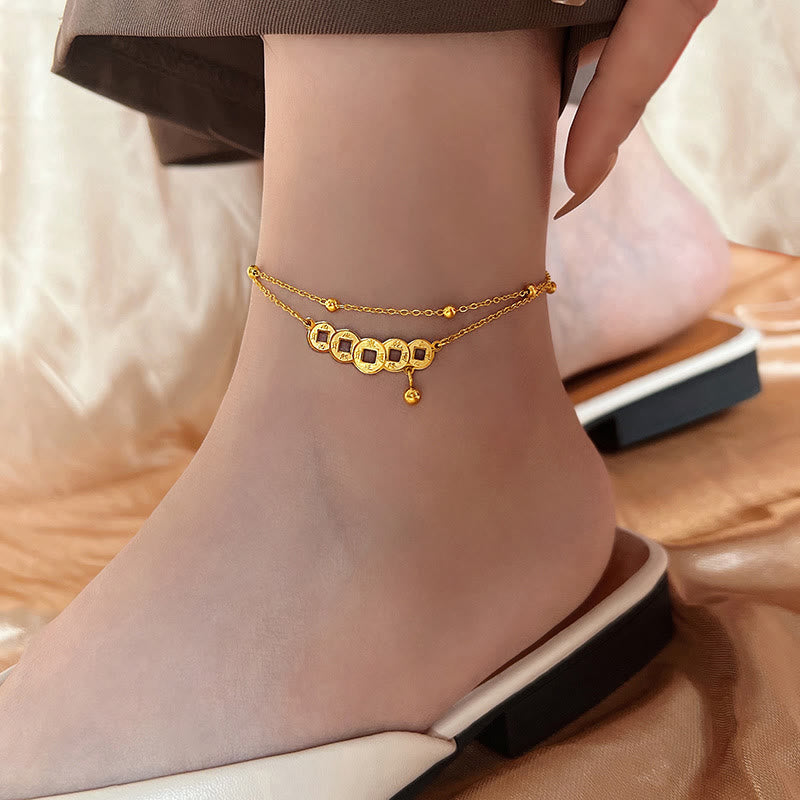Buddha Stones Copper Coins Attract Wealth Titanium Steel Anklet - image 3