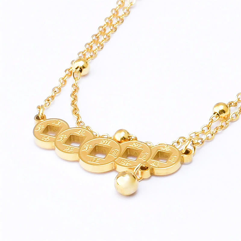 Buddha Stones Copper Coins Attract Wealth Titanium Steel Anklet - image 1