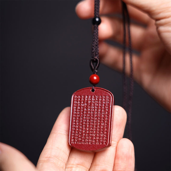 Buddha Stones Cinnabar Lotus Heart Sutra Engraved Blessing Rope Necklace Pendant - image 5