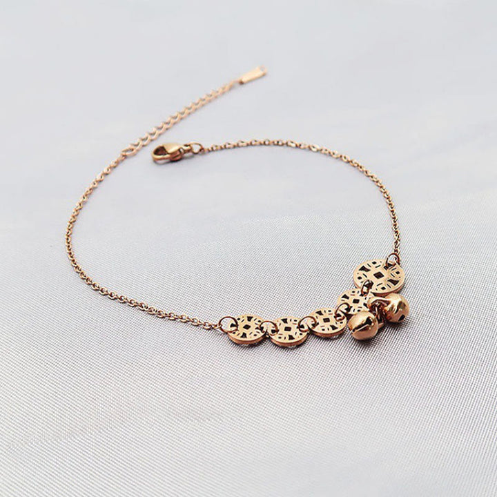 Buddha Stones Copper Coins Bell Charm Titanium Steel Strengthen Anklet - image 8