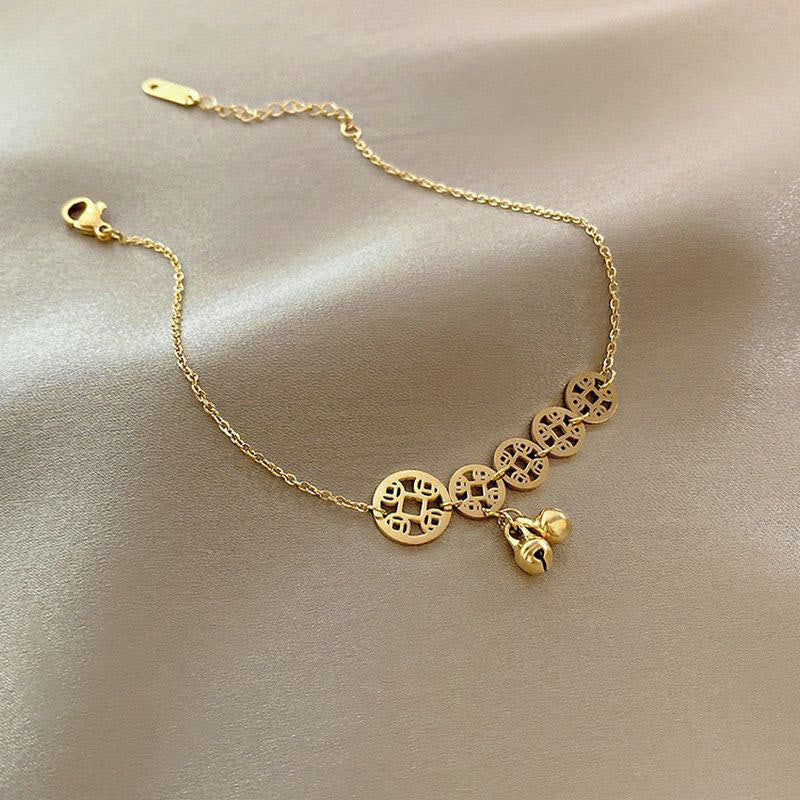 Buddha Stones Copper Coins Bell Charm Titanium Steel Strengthen Anklet - image 1