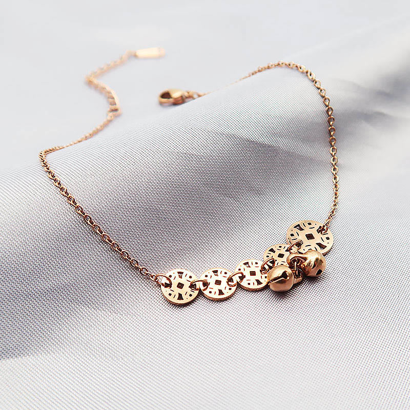 Buddha Stones Copper Coins Bell Charm Titanium Steel Strengthen Anklet - image 9