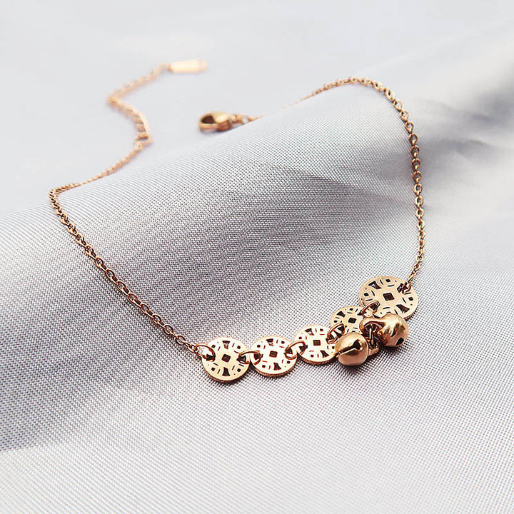 Buddha Stones Copper Coins Bell Charm Titanium Steel Strengthen Anklet - image 9