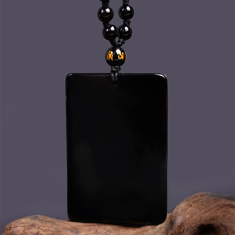 Buddha Stones Black Obsidian Guan Gong Amulet Engraved Strength Necklace Pendant - image 4