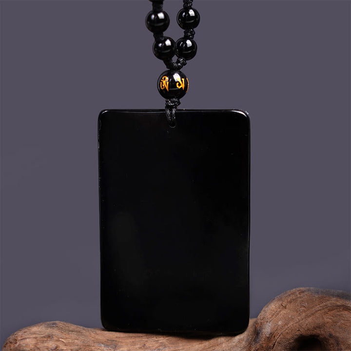 Buddha Stones Black Obsidian Guan Gong Amulet Engraved Strength Necklace Pendant - image 4