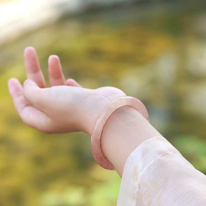 Buddha Stones Pink Golden Silk Jade Wealth Luck Bracelet Bangle - image 11