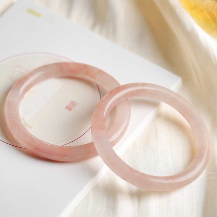 Buddha Stones Pink Golden Silk Jade Wealth Luck Bracelet Bangle - Round - 60-62mm - image 8