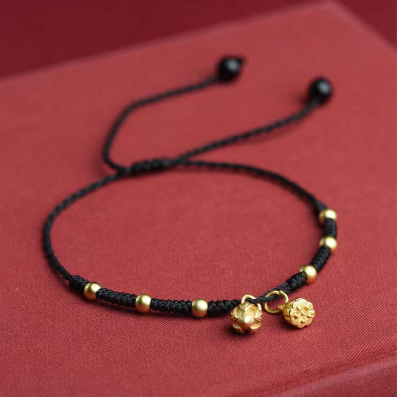 Buddha Stones Lotus Pod Charm Luck String Rope Anklet - Black Anklet(Circumference 30cm) - image 6