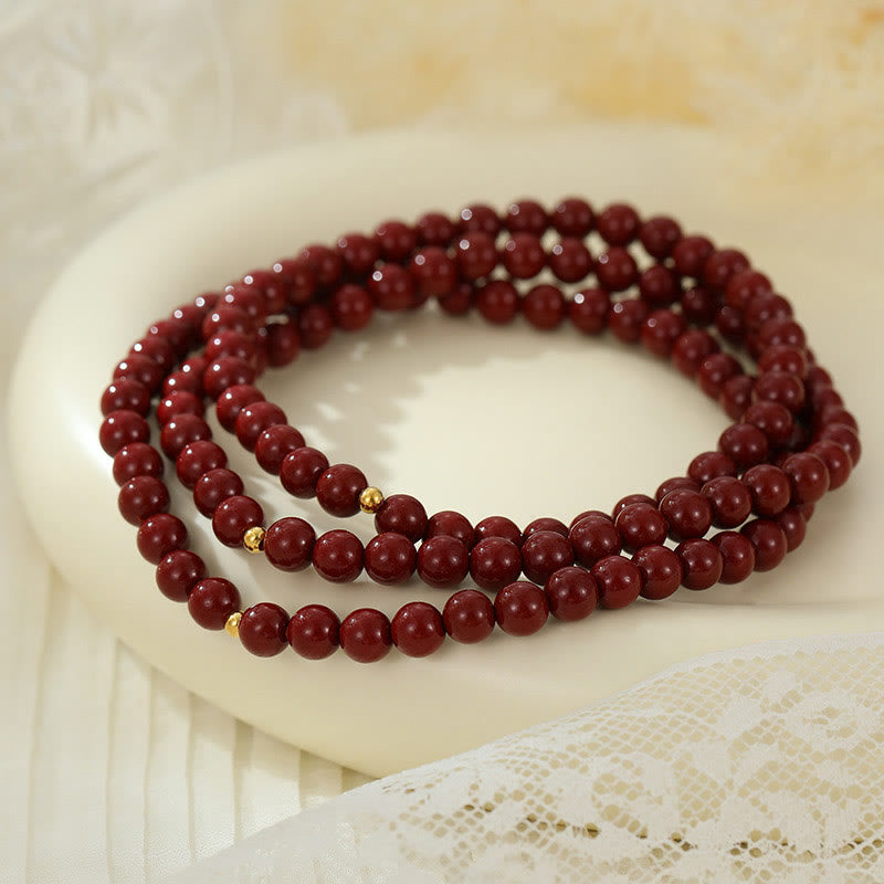 Buddha Stones 925 Sterling Silver Cinnabar Beads Blessing Anklet - image 1