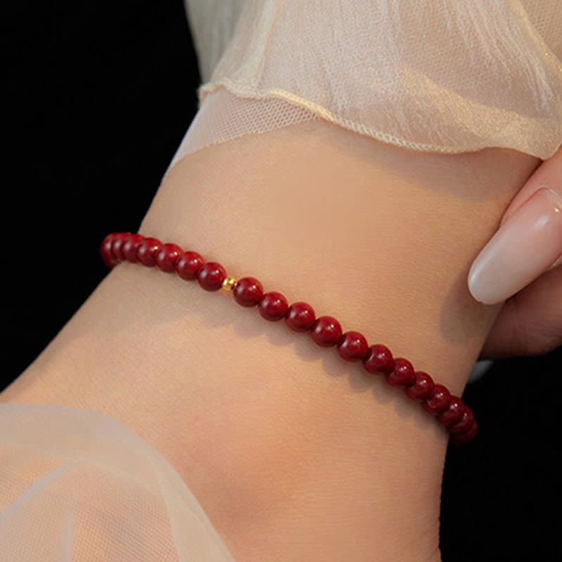 Buddha Stones 925 Sterling Silver Cinnabar Beads Blessing Anklet - image 5