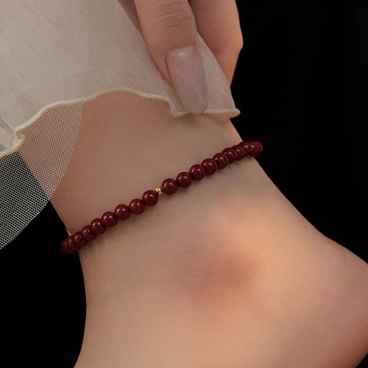 Buddha Stones 925 Sterling Silver Cinnabar Beads Blessing Anklet - image 6