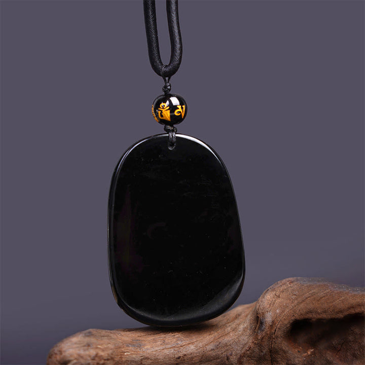Buddha Stones Black Obsidian Dragon Carved Luck Protection Necklace Pendant - image 4