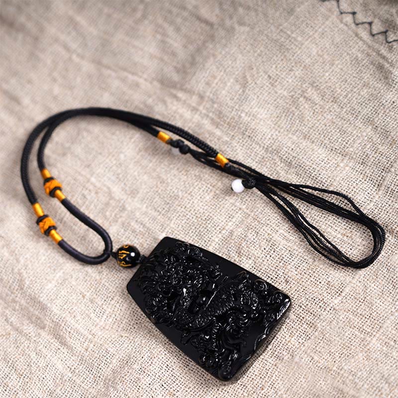 Buddha Stones Black Obsidian Dragon Carved Luck Protection Necklace Pendant - image 14