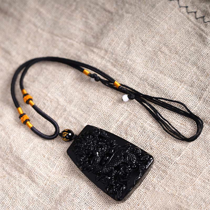 Buddha Stones Black Obsidian Dragon Carved Luck Protection Necklace Pendant - image 14