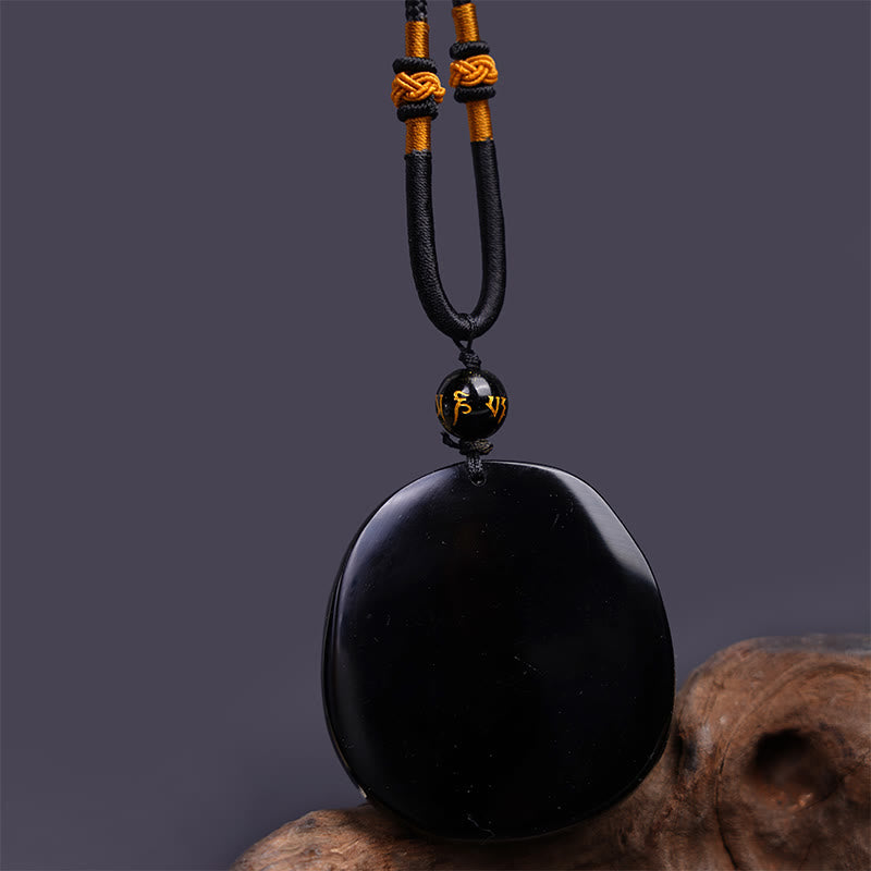 Buddha Stones Natural Black Obsidian Round Dragon Carved Protection Necklace Pendant - image 5