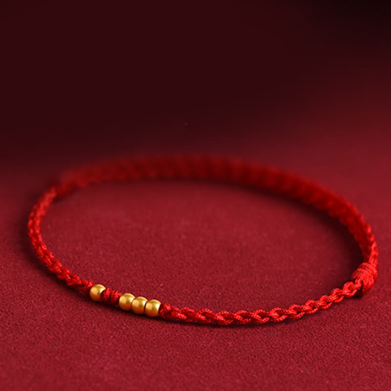 Buddha Stones 999 Gold Beads Luck Braided Protection Couple Bracelet - image 3