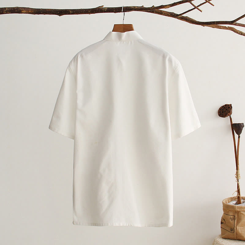 Buddha Stones Chinese Frog-Button Tang Suit Men's Short Sleeve Cotton Shirt With Pockets - image 1