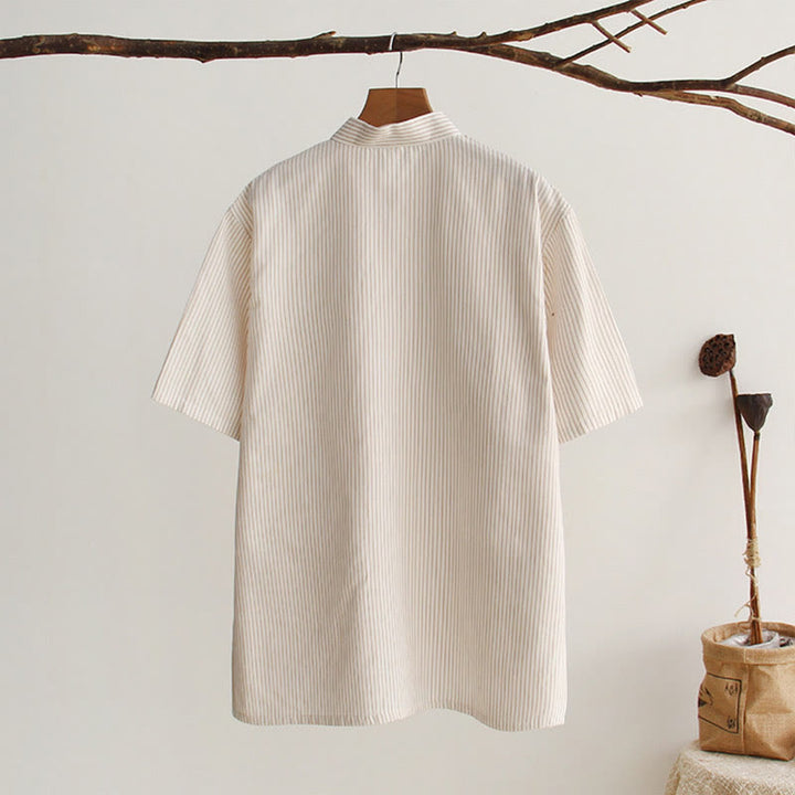 Buddha Stones Chinese Frog-Button Tang Suit Men's Short Sleeve Cotton Shirt With Pockets - image 21