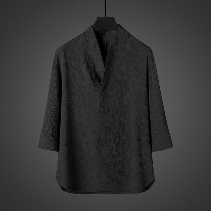 Buddha Stones Casual V-Neck Three Quarter Sleeve Men's Shirt - Black - US/UK/AU46，EU56 (5XL) - image 6